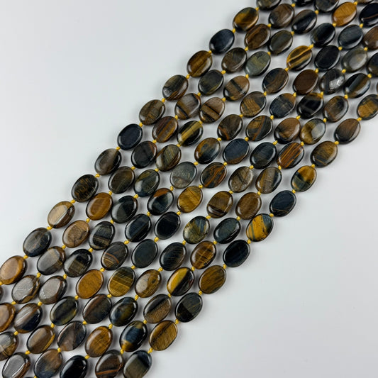 Tiger’s Eye Bi-Color Oval Shape (Blue & Brown) Gemstone Beads
