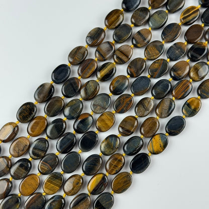 Tiger’s Eye Bi-Color Oval Shape (Blue & Brown) Gemstone Beads