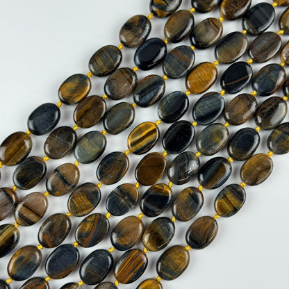 Tiger’s Eye Bi-Color Oval Shape (Blue & Brown) Gemstone Beads