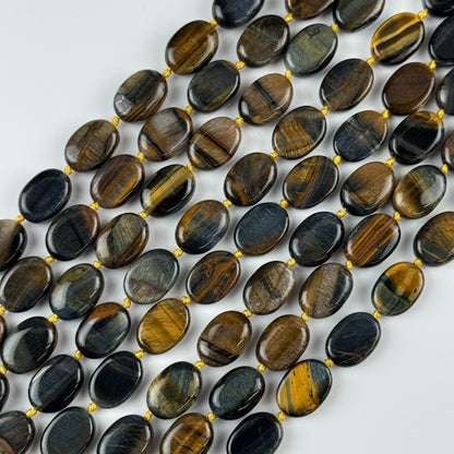 Tiger’s Eye Bi-Color Oval Shape (Blue & Brown) Gemstone Beads