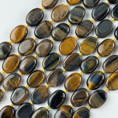 Tiger’s Eye Bi-Color Oval Shape (Blue & Brown) Gemstone Beads