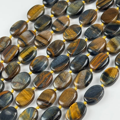Tiger’s Eye Bi-Color Oval Shape (Blue & Brown) Gemstone Beads