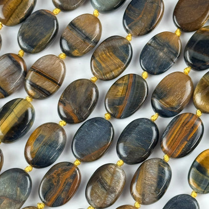 Tiger’s Eye Bi-Color Oval Shape (Blue & Brown) Gemstone Beads