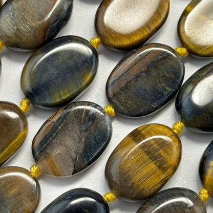 Tiger’s Eye Bi-Color Oval Shape (Blue & Brown) Gemstone Beads