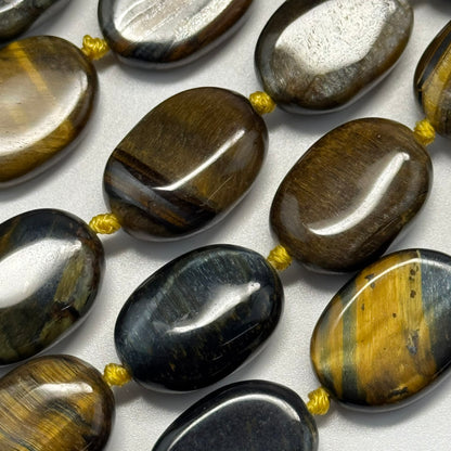 Tiger’s Eye Bi-Color Oval Shape (Blue & Brown) Gemstone Beads