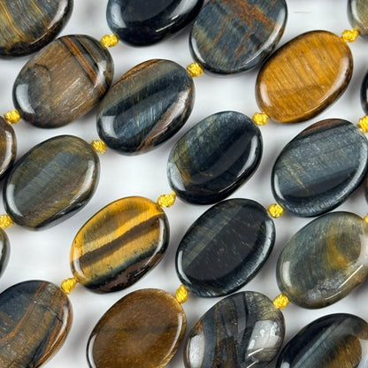 Tiger’s Eye Bi-Color Oval Shape (Blue & Brown) Gemstone Beads