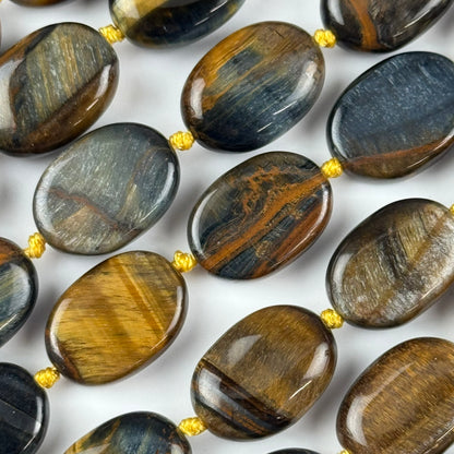 Tiger’s Eye Bi-Color Oval Shape (Blue & Brown) Gemstone Beads
