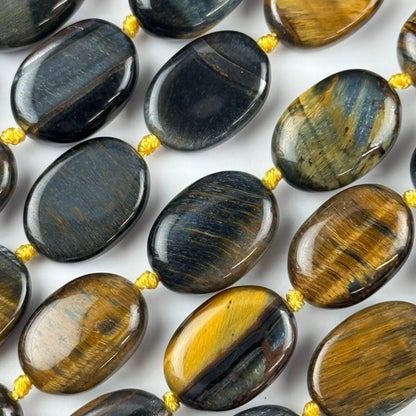 Tiger’s Eye Bi-Color Oval Shape (Blue & Brown) Gemstone Beads