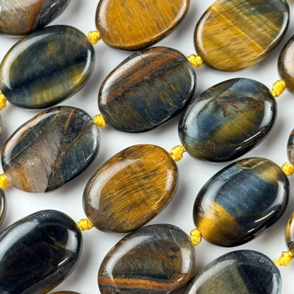Tiger’s Eye Bi-Color Oval Shape (Blue & Brown) Gemstone Beads