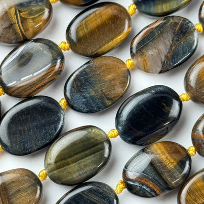 Tiger’s Eye Bi-Color Oval Shape (Blue & Brown) Gemstone Beads