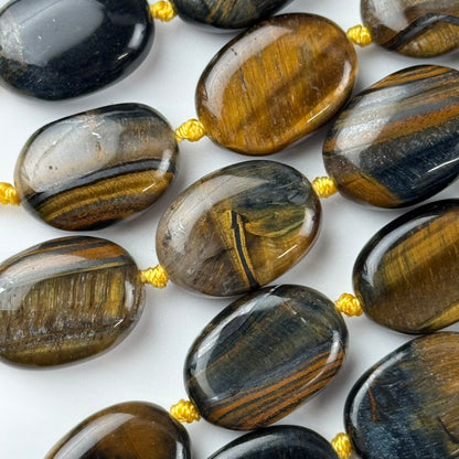 Tiger’s Eye Bi-Color Oval Shape (Blue & Brown) Gemstone Beads