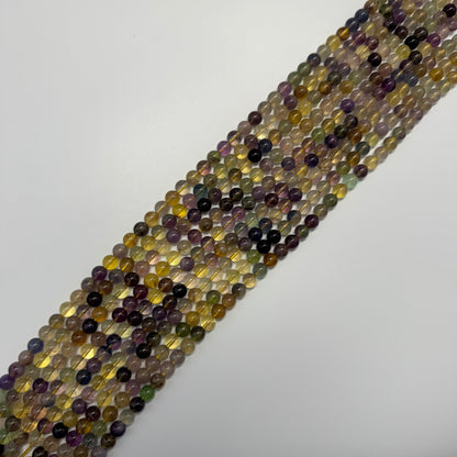 Fluorite Rainbow Yellow Polished Round Gemstone Beads (A Quality)
