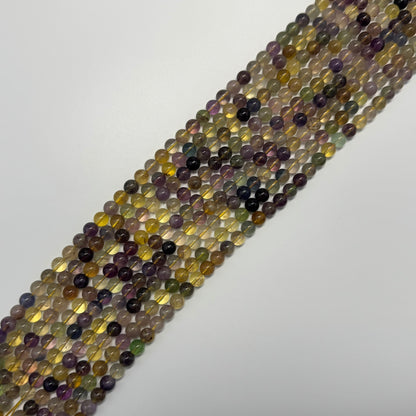 Fluorite Rainbow Yellow Polished Round Gemstone Beads (A Quality)