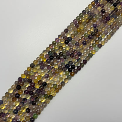 Fluorite Rainbow Yellow Polished Round Gemstone Beads (A Quality)