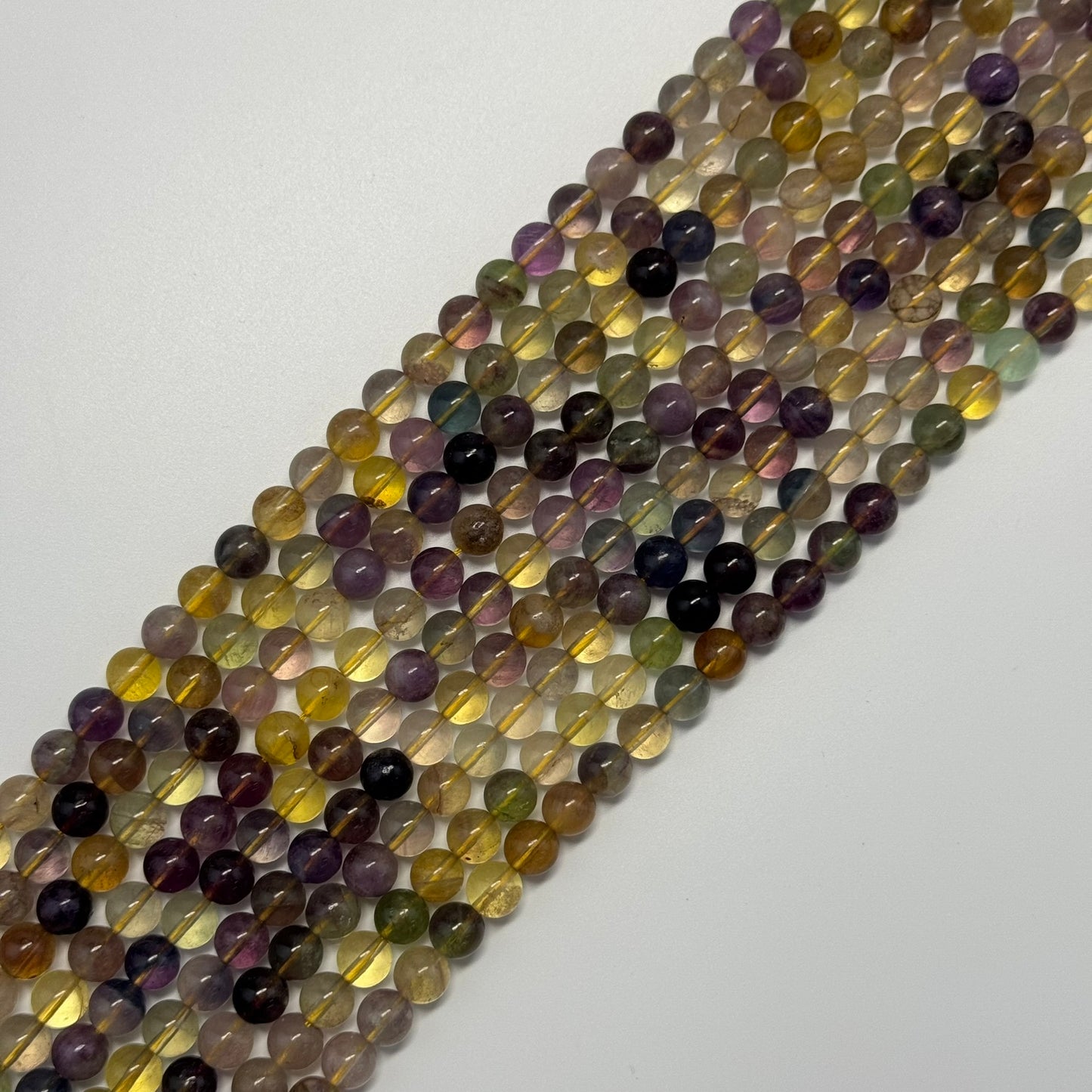Fluorite Rainbow Yellow Polished Round Gemstone Beads (A Quality)