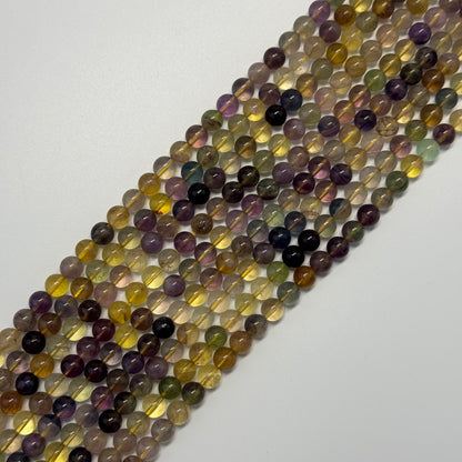 Fluorite Rainbow Yellow Polished Round Gemstone Beads (A Quality)