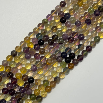 Fluorite Rainbow Yellow Polished Round Gemstone Beads (A Quality)