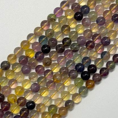 Fluorite Rainbow Yellow Polished Round Gemstone Beads (A Quality)