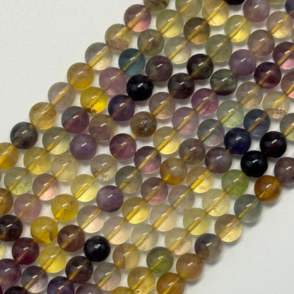 Fluorite Rainbow Yellow Polished Round Gemstone Beads (A Quality)