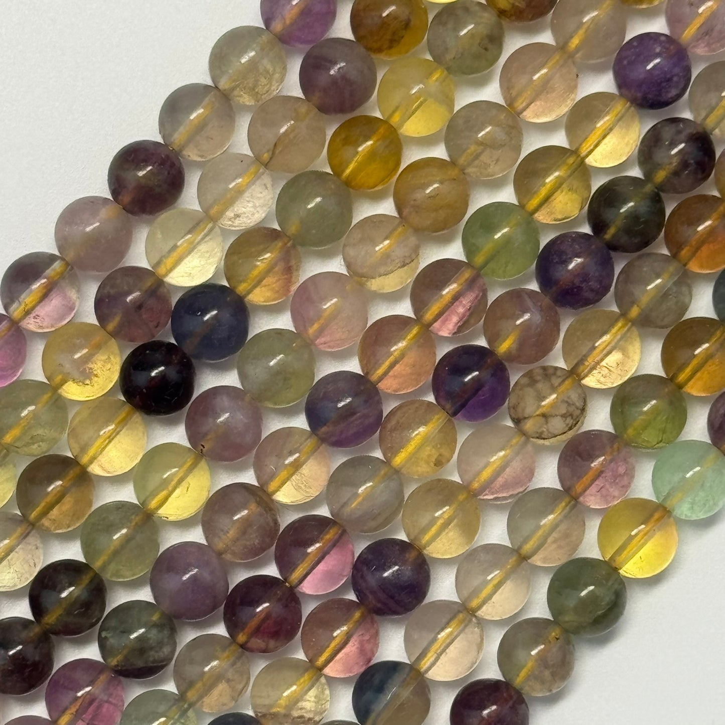 Fluorite Rainbow Yellow Polished Round Gemstone Beads (A Quality)