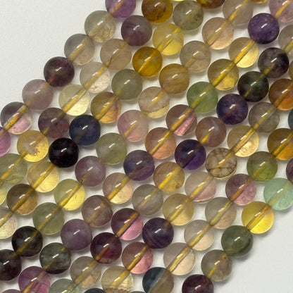 Fluorite Rainbow Yellow Polished Round Gemstone Beads (A Quality)