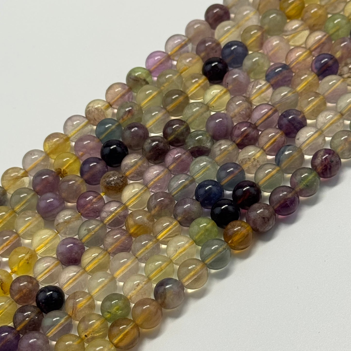 Fluorite Rainbow Yellow Polished Round Gemstone Beads (A Quality)