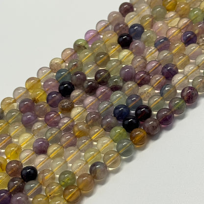 Fluorite Rainbow Yellow Polished Round Gemstone Beads (A Quality)