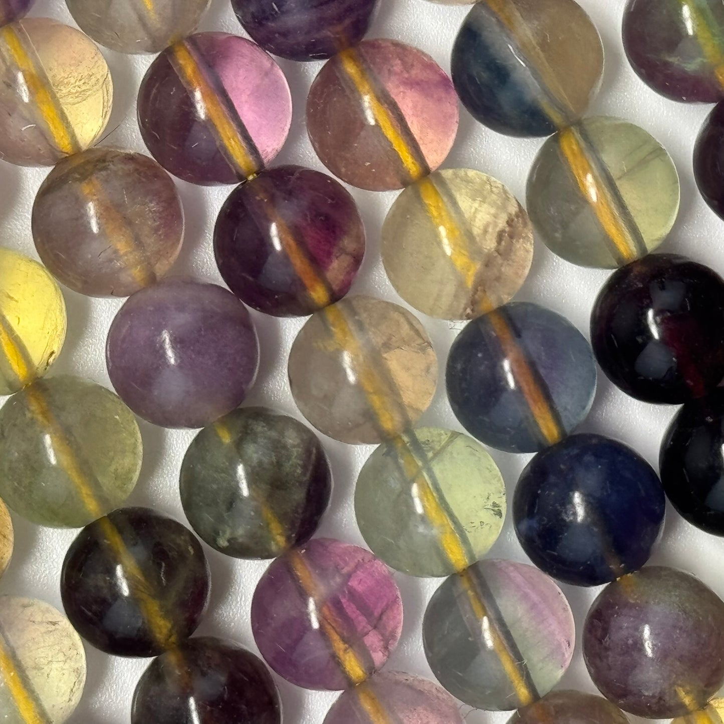 Fluorite Rainbow Yellow Polished Round Gemstone Beads (A Quality)