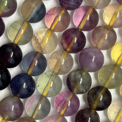 Fluorite Rainbow Yellow Polished Round Gemstone Beads (A Quality)