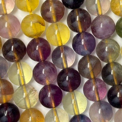 Fluorite Rainbow Yellow Polished Round Gemstone Beads (A Quality)