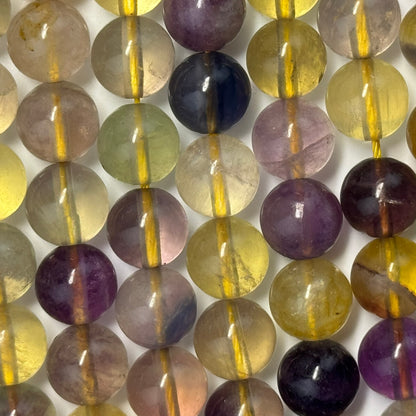 Fluorite Rainbow Yellow Polished Round Gemstone Beads (A Quality)