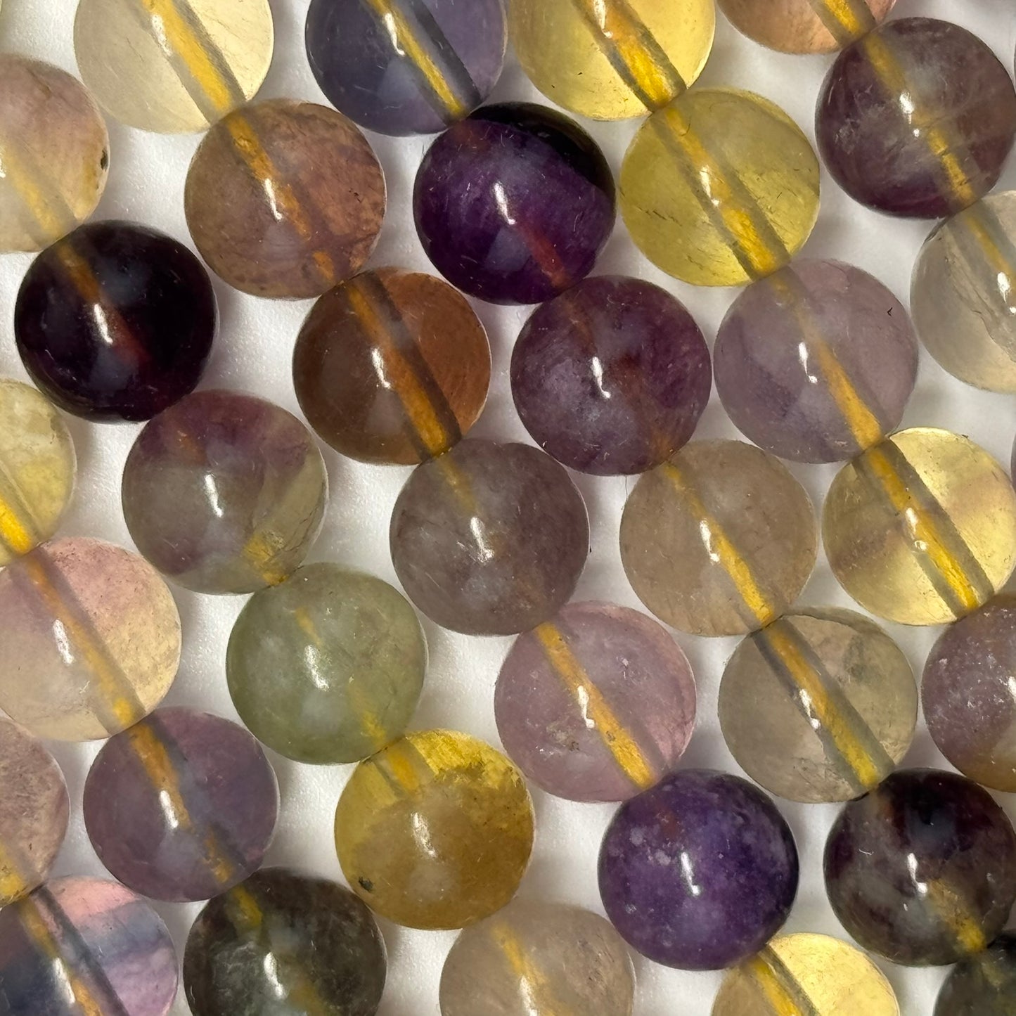 Fluorite Rainbow Yellow Polished Round Gemstone Beads (A Quality)
