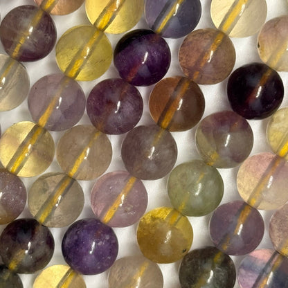 Fluorite Rainbow Yellow Polished Round Gemstone Beads (A Quality)