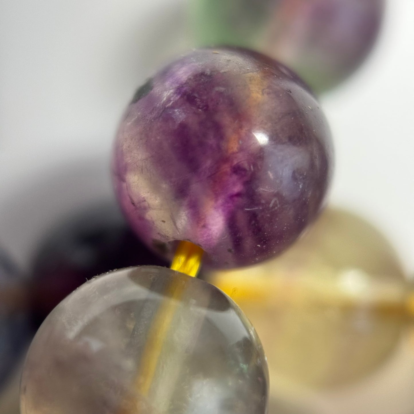 Fluorite Rainbow Yellow Polished Round Gemstone Beads (A Quality)
