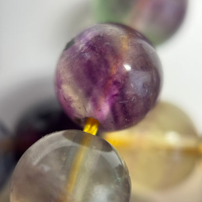 Fluorite Rainbow Yellow Polished Round Gemstone Beads (A Quality)