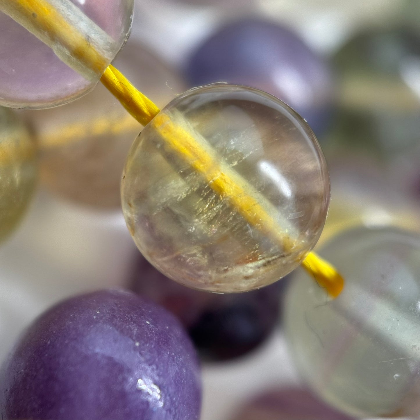 Fluorite Rainbow Yellow Polished Round Gemstone Beads (A Quality)