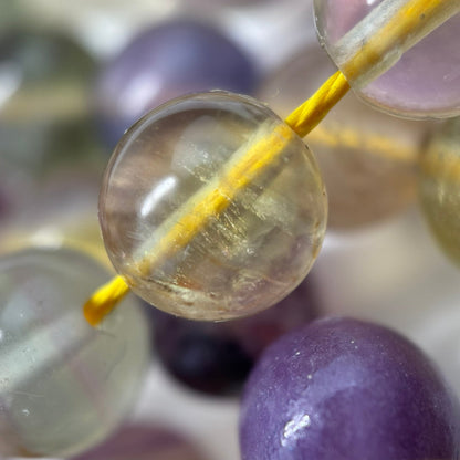 Fluorite Rainbow Yellow Polished Round Gemstone Beads (A Quality)