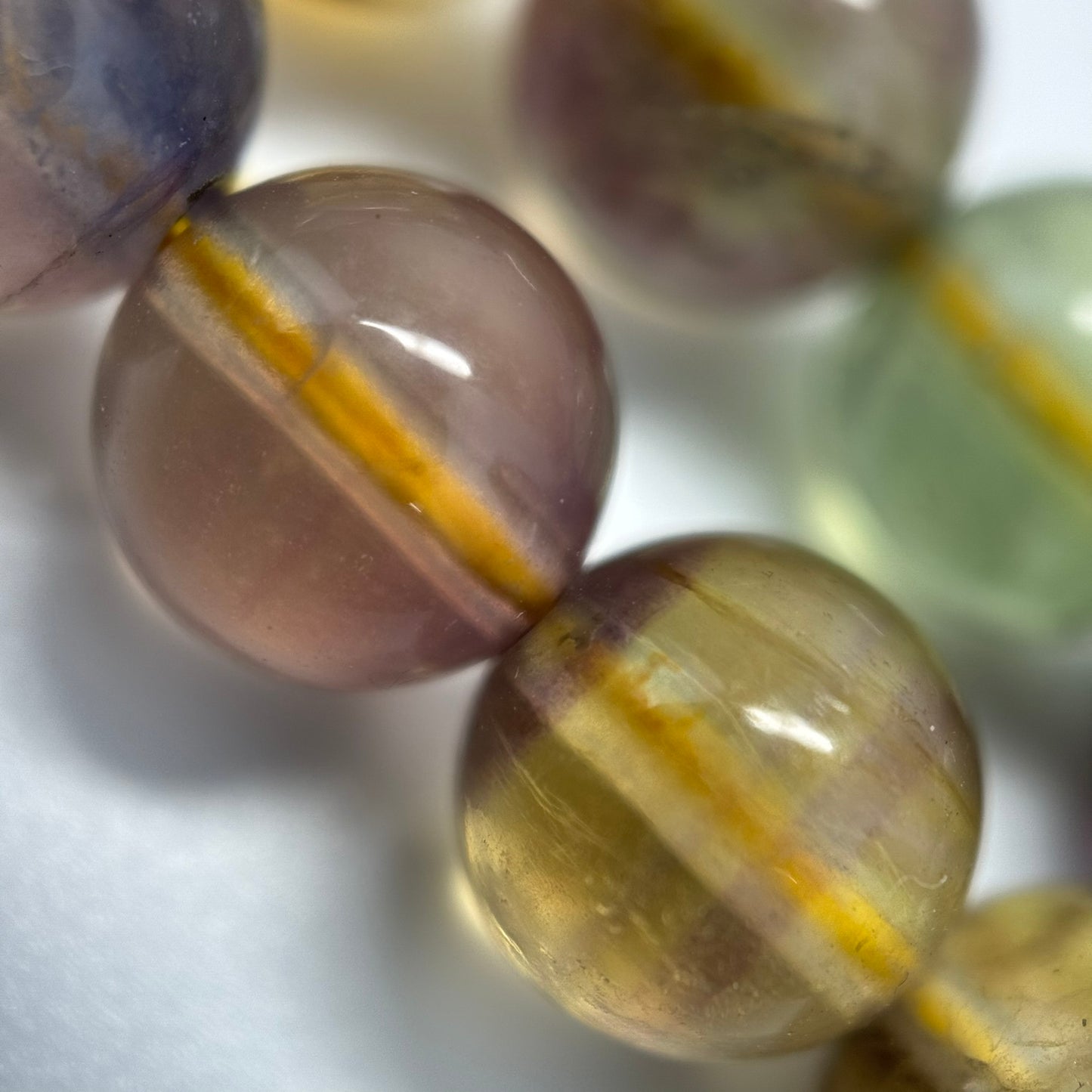 Fluorite Rainbow Yellow Polished Round Gemstone Beads (A Quality)
