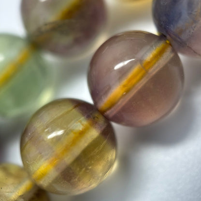 Fluorite Rainbow Yellow Polished Round Gemstone Beads (A Quality)