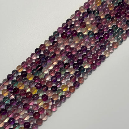 Fluorite Rainbow Pink Polished Round Gemstone Beads (AA Quality)