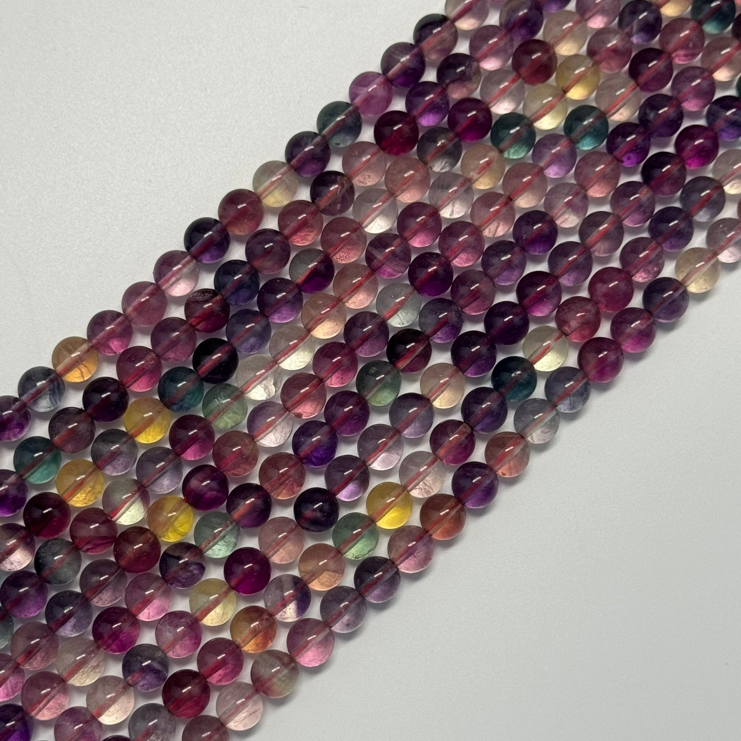 Fluorite Rainbow Pink Polished Round Gemstone Beads (AA Quality)