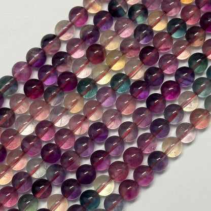 Fluorite Rainbow Pink Polished Round Gemstone Beads (AA Quality)