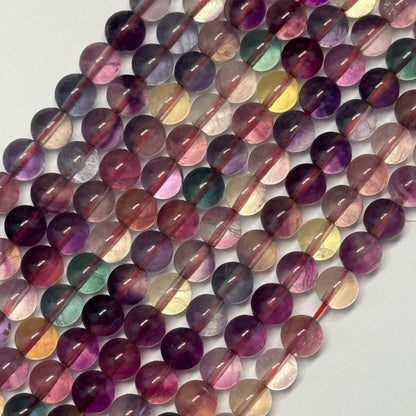 Fluorite Rainbow Pink Polished Round Gemstone Beads (AA Quality)