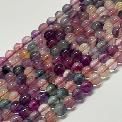 Fluorite Rainbow Pink Polished Round Gemstone Beads (AA Quality)