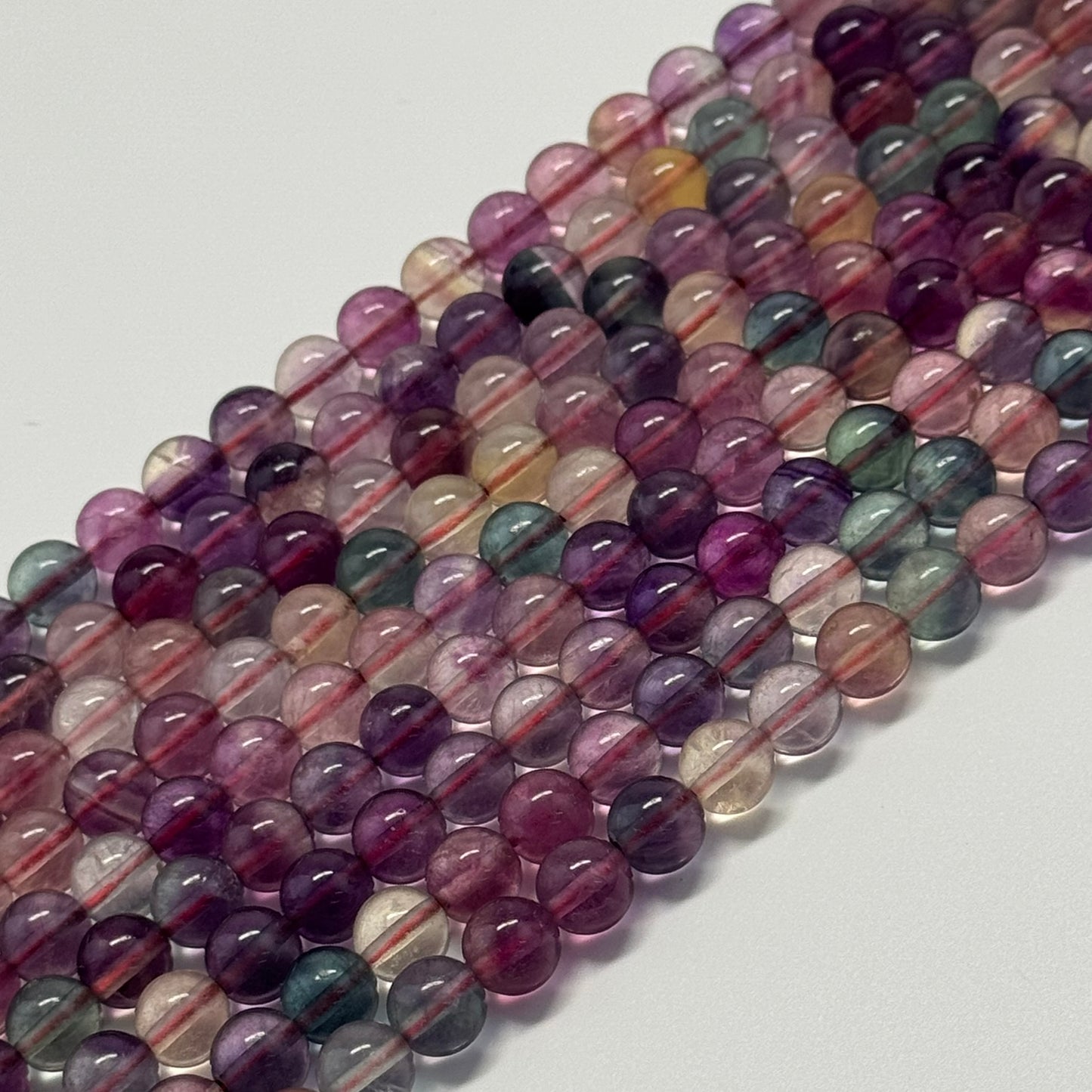 Fluorite Rainbow Pink Polished Round Gemstone Beads (AA Quality)