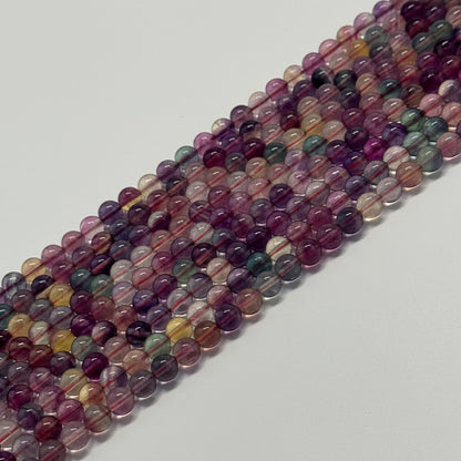 Fluorite Rainbow Pink Polished Round Gemstone Beads (AA Quality)