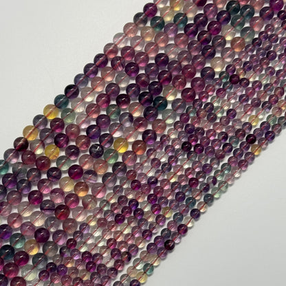 Fluorite Rainbow Pink Polished Round Gemstone Beads (AA Quality)