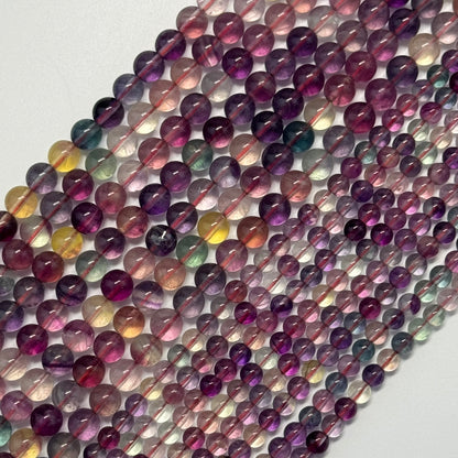 Fluorite Rainbow Pink Polished Round Gemstone Beads (AA Quality)