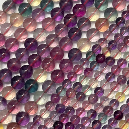 Fluorite Rainbow Pink Polished Round Gemstone Beads (AA Quality)