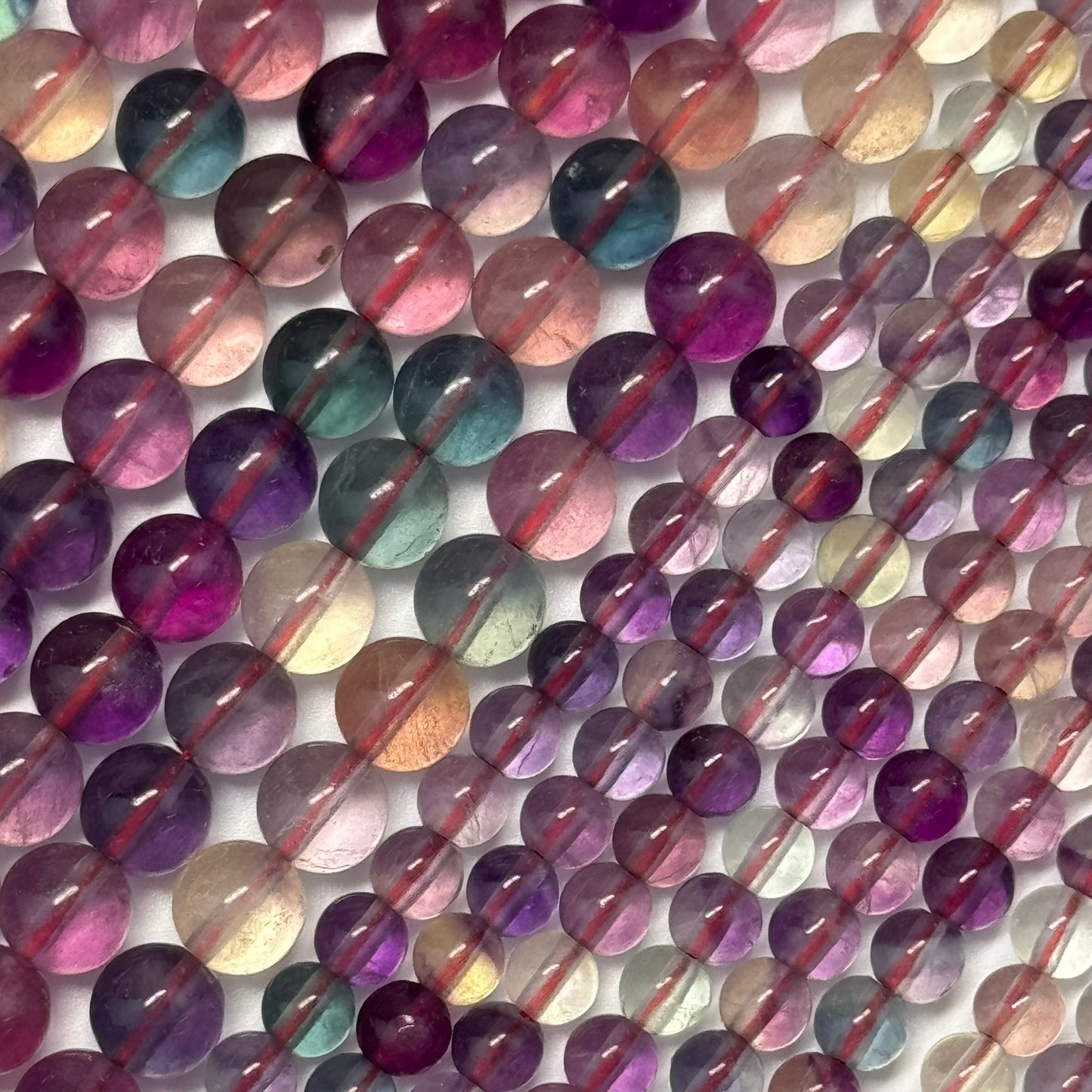Fluorite Rainbow Pink Polished Round Gemstone Beads (AA Quality)